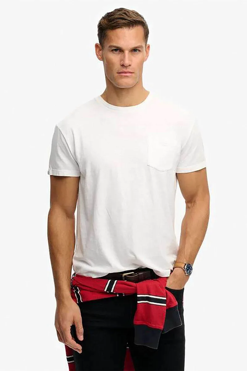 Superdry ανδρικό T-shirt με τσέπη και κεντημένο λογότυπο Relaxed Fit "Classic Pocket" - M1012371A Λευκό