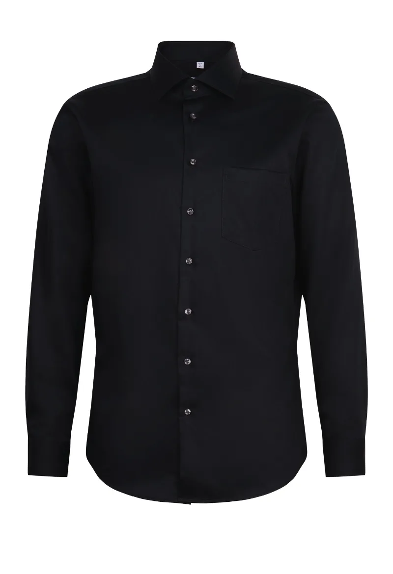ΑΝΔΡΙΚΟ ΜΑΚΡΥΜΑΝΙΚΟ ΠΟΥΚΑΜΙΣΟ NEW KENT 108 COMBI CUFF SEIDENSTICKER REGULAR FIT ΜΑΥΡΟ