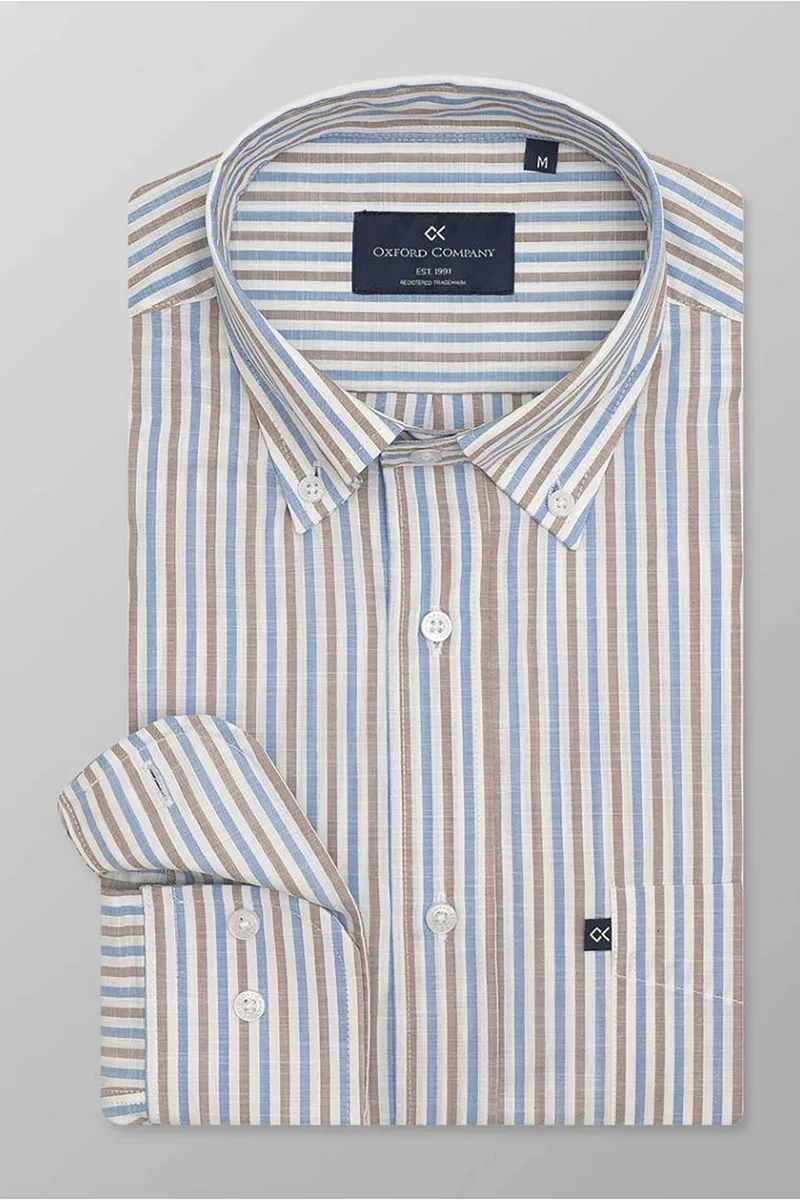 Oxford Company ανδρικό sport πουκάμισο button down ριγέ Regular Fit - F124-BZ10.01 Λευκό - Μπλε