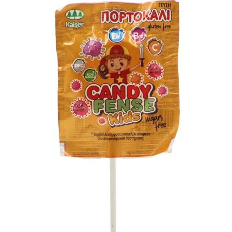 Kaiser Candyfense Kids Lollipop with Vitamins Γλειφιτζούρι Εμπλουτισμένο με Βιταμίνες & Πλούσια Γεύση 1 Τεμάχιο - Πορτοκάλι