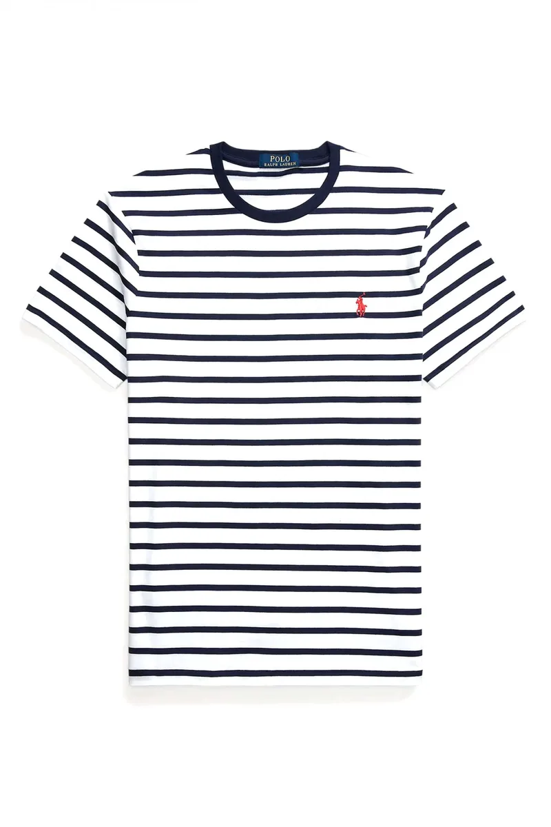 RALPH LAUREN T-SHIRT ΡΙΓΕ CUSTOM SLIM FIT LOGO ΛΕΥΚΟ-ΜΠΛΕ