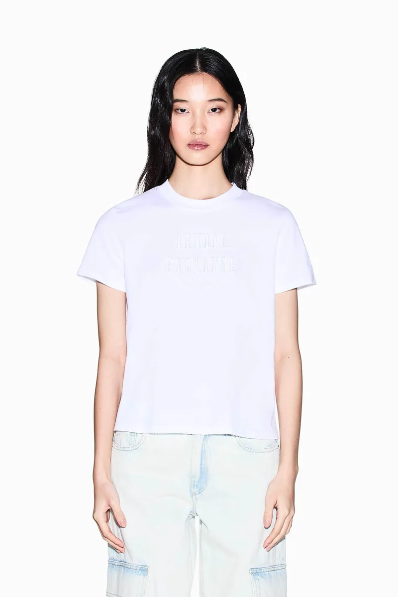 Armani Exchange γυναικείο T-shirt με κεντημένο λογότυπο Relaxed Fit - XW002334AF10358 Λευκό