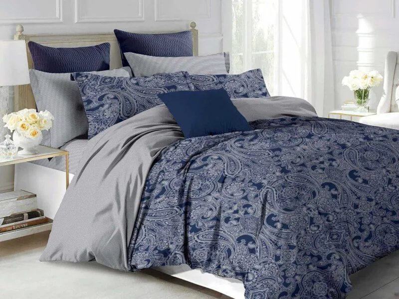 Σετ Σεντόνια Navy Blue Λαχούρι 100% Βαμβακερά Γαρύφαλλο - 160x260