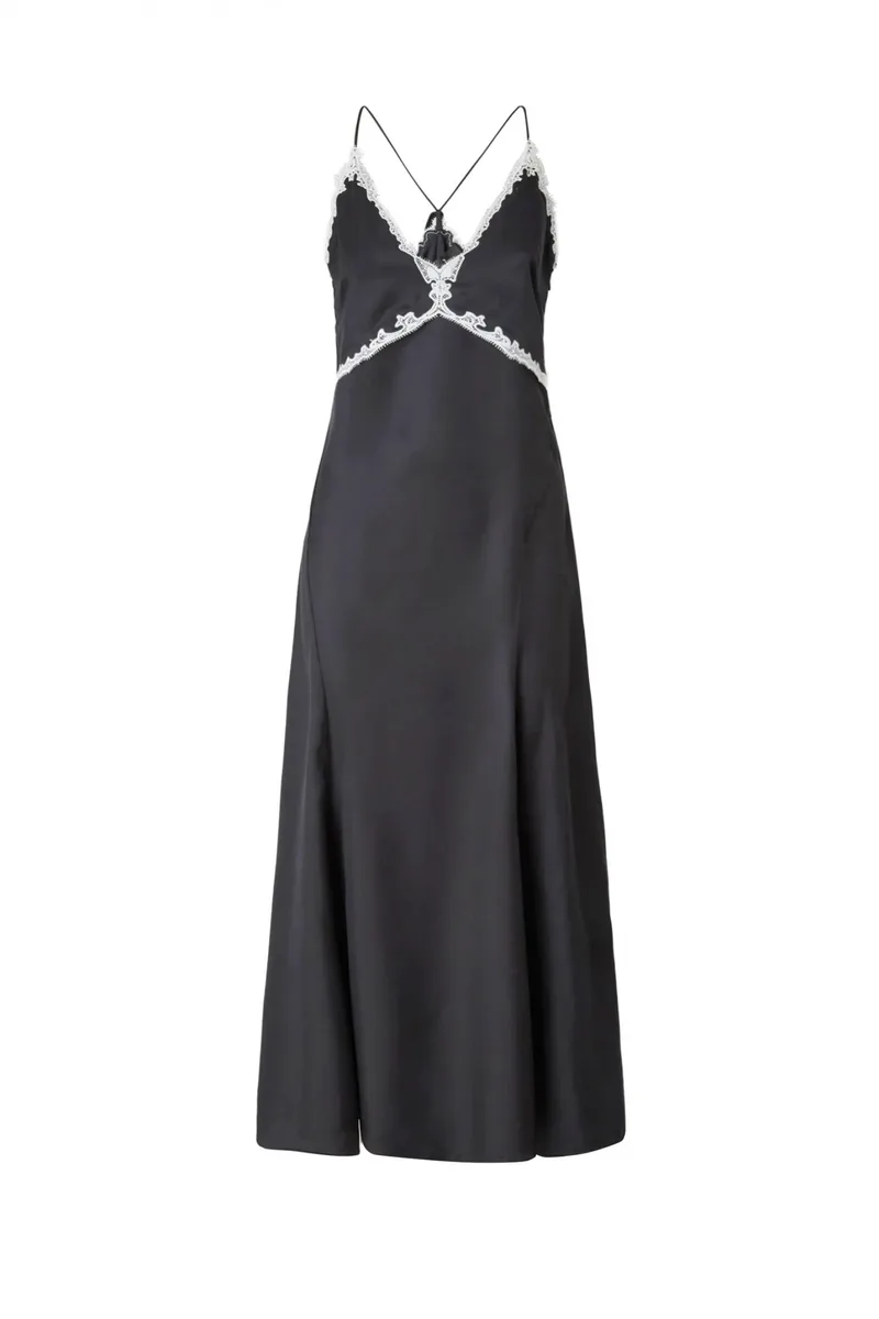 PINKO ΦΟΡΕΜΑ MAXI ALBINO DRESS ΔΙΑΚΟΣΜΗΤΙΚΗ ΔΑΝΤΕΛΑ ΜΑΥΡΟ