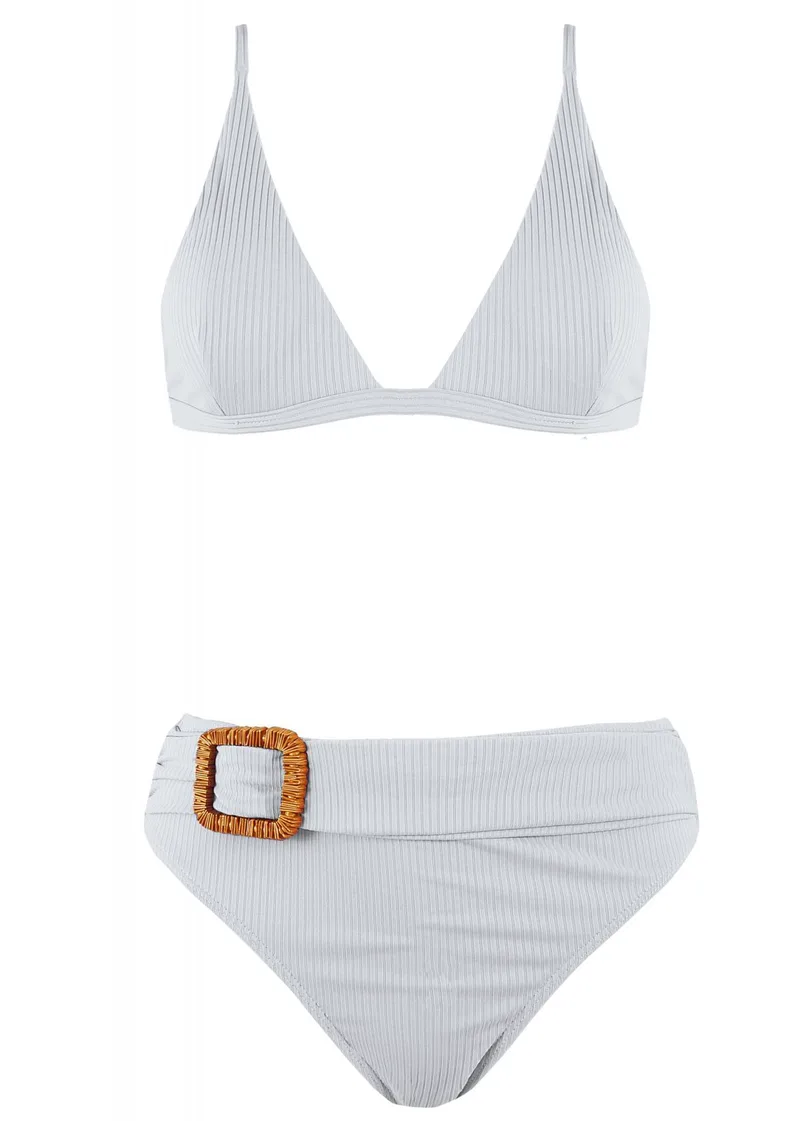 Γυναικείο set μαγιο bikini ψηλόμεσο bra τρίγωνο αποσπώμενη ενίσχυση. Καλύπτει B Cup ΛΕΥΚΟ