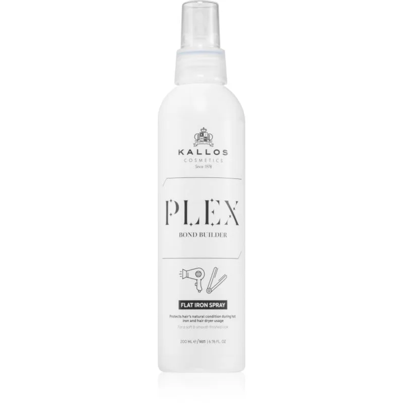 Kallos Plex Flat Iron Spray θερμοπροστατευτικό σπρέι για επεξεργασία με σίδερο ή ψαλίδι μαλλιών για κατεστραμμένα, χημικά επεξεργασμένα μαλλιά 200 ml