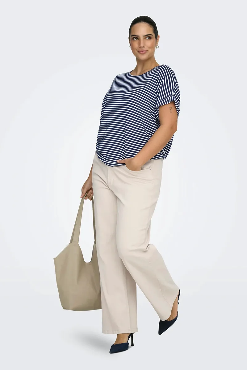 Jean παντελόνι straight σε εκρού χρώμα plus size