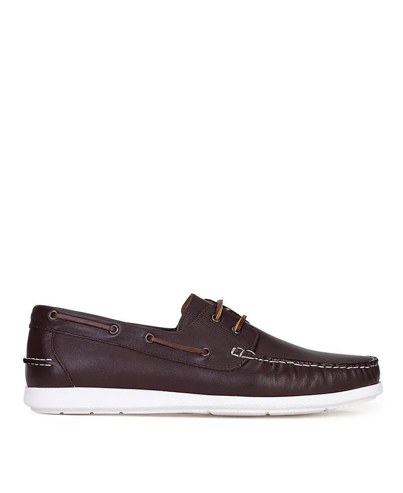 Ανδρικά Υποδήματα Boat Shoes Με Δερμάτινη Υφή Και Lace Detail
