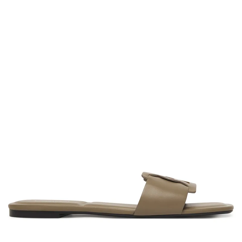 Παντόφλες Calvin Klein Square Flat Sandal Emblem HW0HW03128 Μπεζ