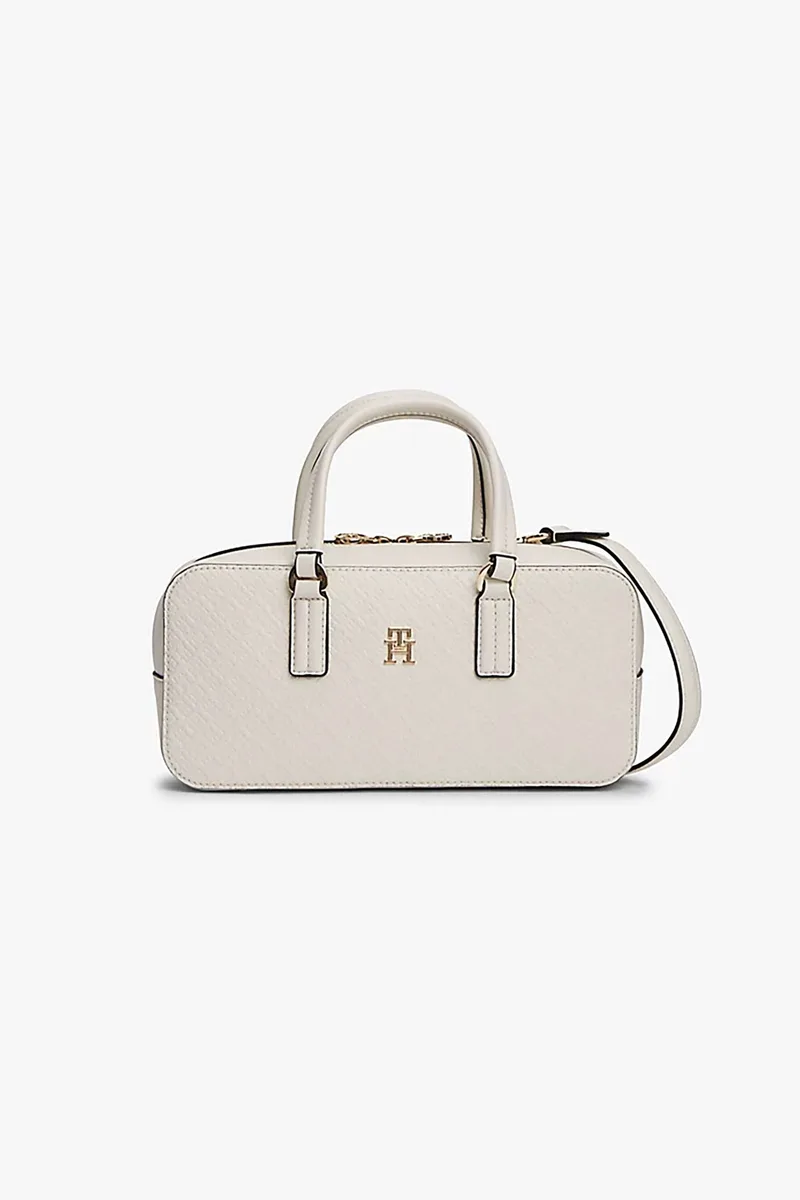 Tommy Hilfiger γυναικεία τσάντα χειρός με μεταλλικό λογότυπο "TH Monogram" - AW0AW18415 Εκρού