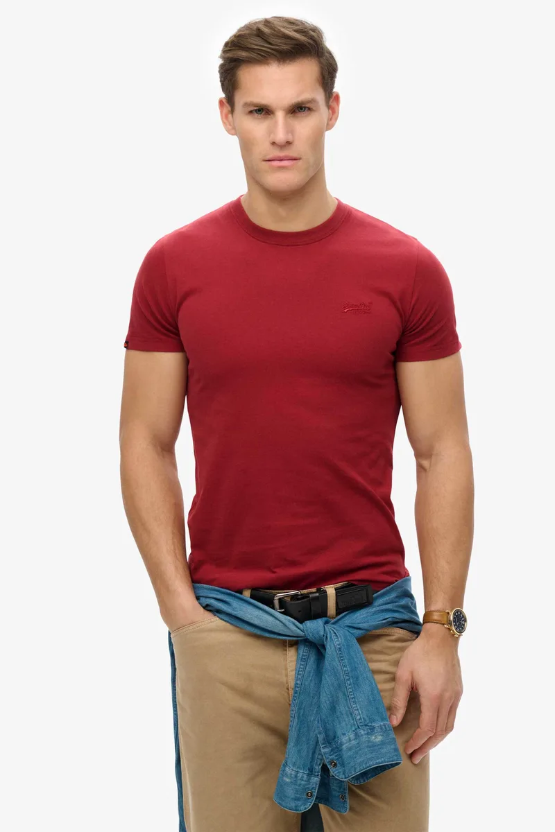 Superdry ανδρικό T-shirt με κεντημένο λογότυπο Slim Fit "Essential" - M1011245B Μπορντό