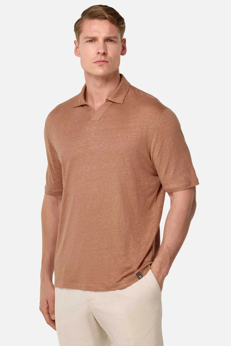 Boggi Milano ανδρική μπλούζα πόλο μονόχρωμη Regular Fit - BO25P035103 Καφέ Ανοιχτό