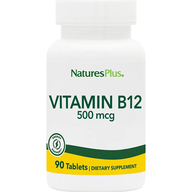 Natures Plus Vitamin B12 500μg Συμπλήρωμα Διατροφής Βιταμίνης Β12 για την Καλή Λειτουργία του Νευρικού Συστήματος 90tabs