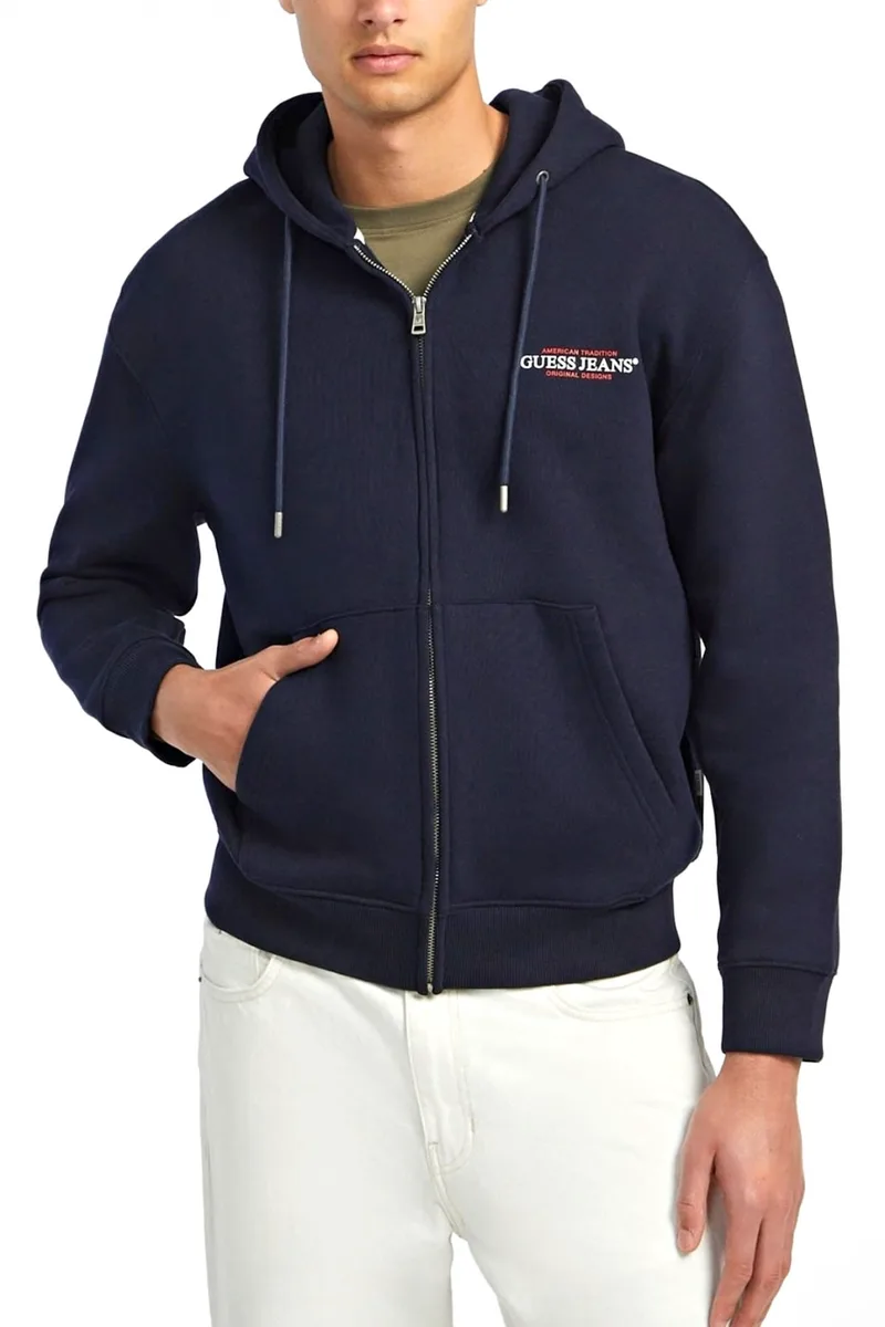 GUESS JEANS ΦΟΥΤΕΡ ZIPHOOD REGULAR FIT LOGO ΜΠΛΕ