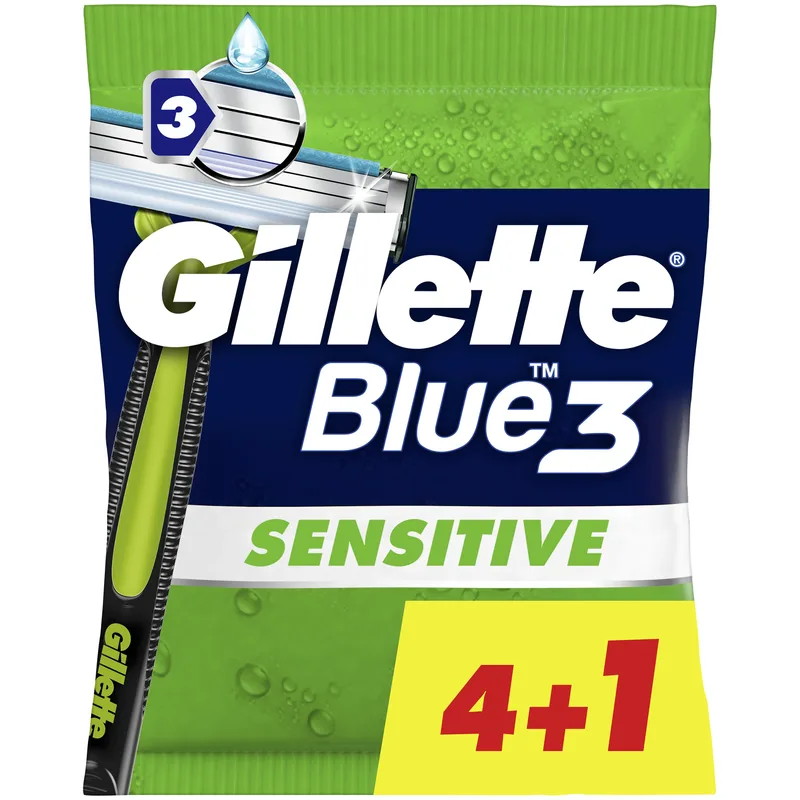 Gillette Blue3 Sensitive Disposable Razors Ανδρικά Ξυραφάκια με 3 Λεπίδες, Ειδικά για την Ευαίσθητη Επιδερμίδα 5 Τεμάχια
