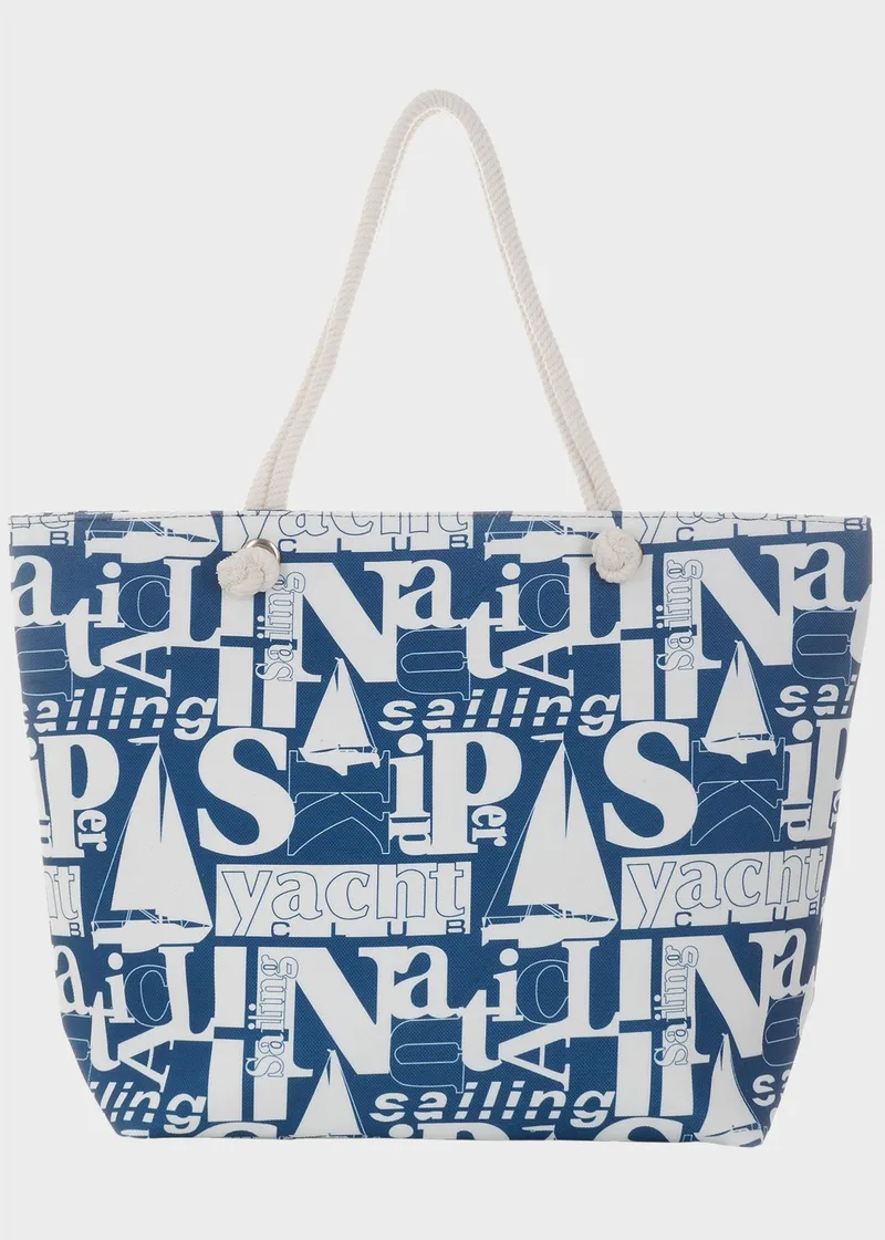 Γυναικεία τσάντα θαλάσσης all print letters sailing yacht με εσωτερική θήκη NAVY