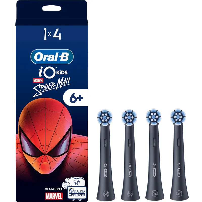 Oral-B iO Kids Spiderman 6+ Electric Toothbrush Replacement Ανταλλακτικές Κεφαλές Παιδικής Ηλεκτρικής Οδοντόβουρτσας με Μαλακές Ίνες Κατάλληλες για τα Δόντια που Κουνιούνται & τα Ούλα 4 Τεμάχια