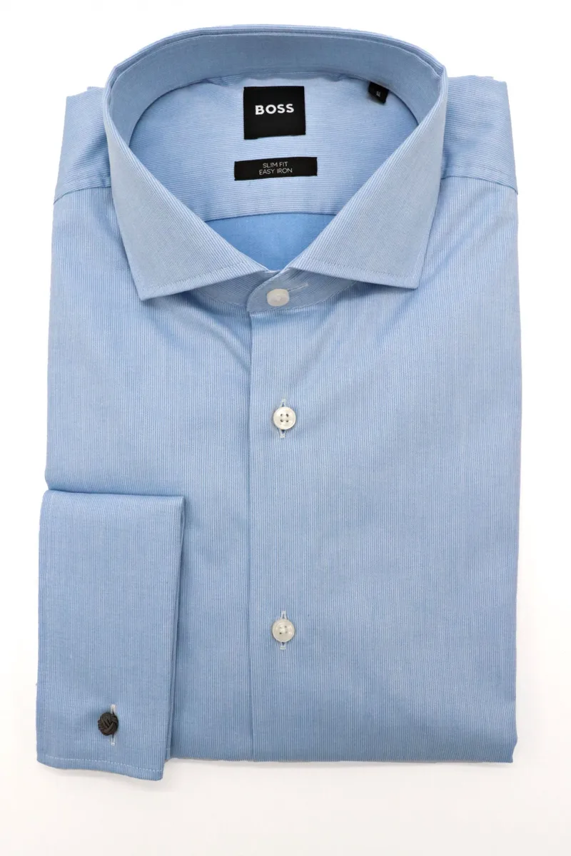 BOSS ΠΟΥΚΑΜΙΣΟ ΜΑΝΙΚΕΤΟΚΟΥΜΠΟ SLIM FIT EASY IRON H-HANK-SPREAD-DC-214 ΣΙΕΛ