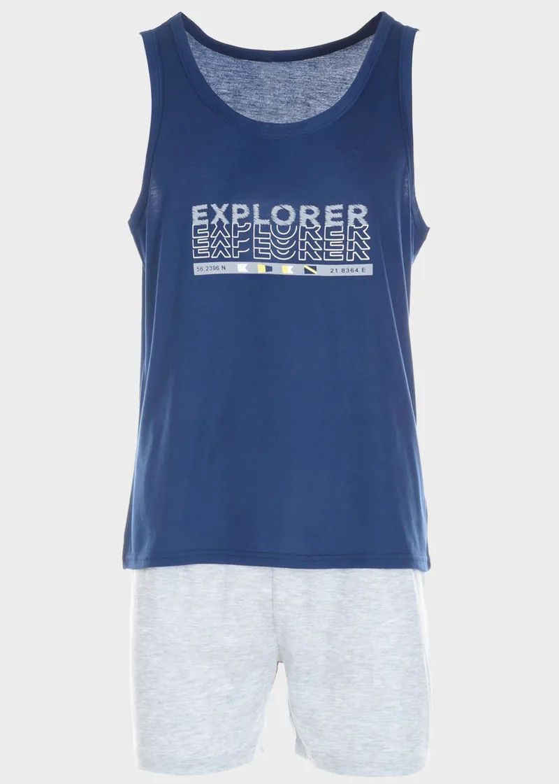 Πιτζάμα ανδρική EXPLORER με φαρδιά τιράντα NAVY