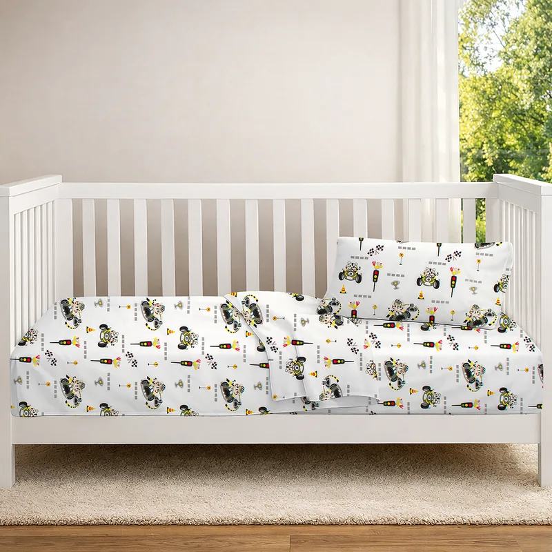 Σεντόνια Κούνιας (Σετ) Dimcol Animal Grand Prix 590 White - Olive