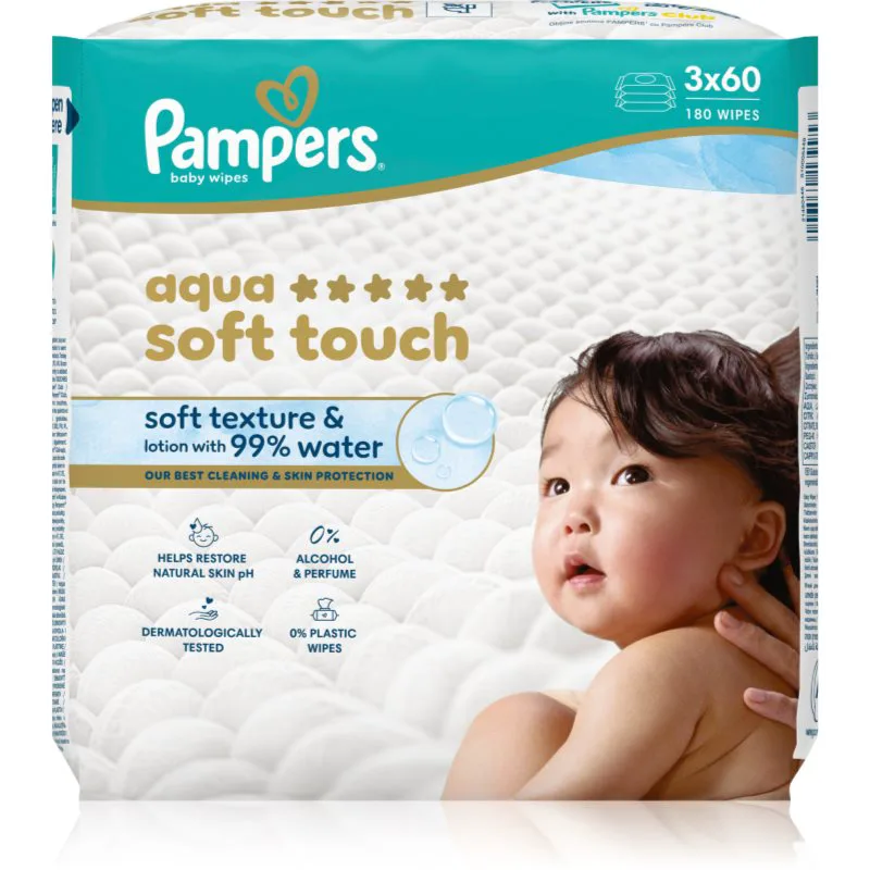 Pampers Aqua Soft Touch υγρά μαντηλάκια καθαρισμού για παιδιά 3x60 τμχ