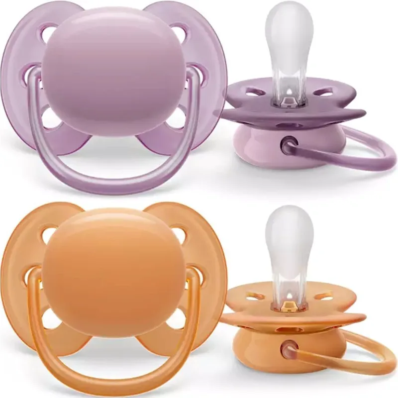 Philips Avent Ultra Soft Silicone Soother 6-18m Πορτοκαλί - Μωβ Ορθοδοντική Πιπίλα Σιλικόνης με Μαλακό & Εύκαμπτο Προστατευτικό για Λιγότερους Ερεθισμούς στο Δέρμα 2 Τεμάχια, Κωδ SCF091/34