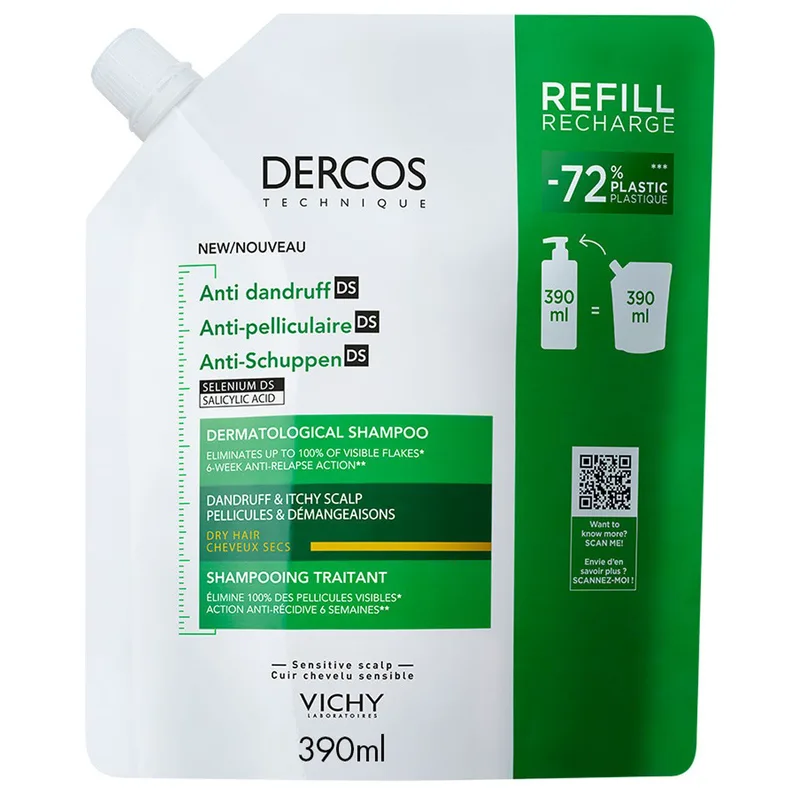 Vichy Dercos Anti-Dandruff Dermatological Shampoo for Dry Hair Σαμπουάν για την Καταπολέμηση της Ξηρής Πυτιρίδας Refill 390ml