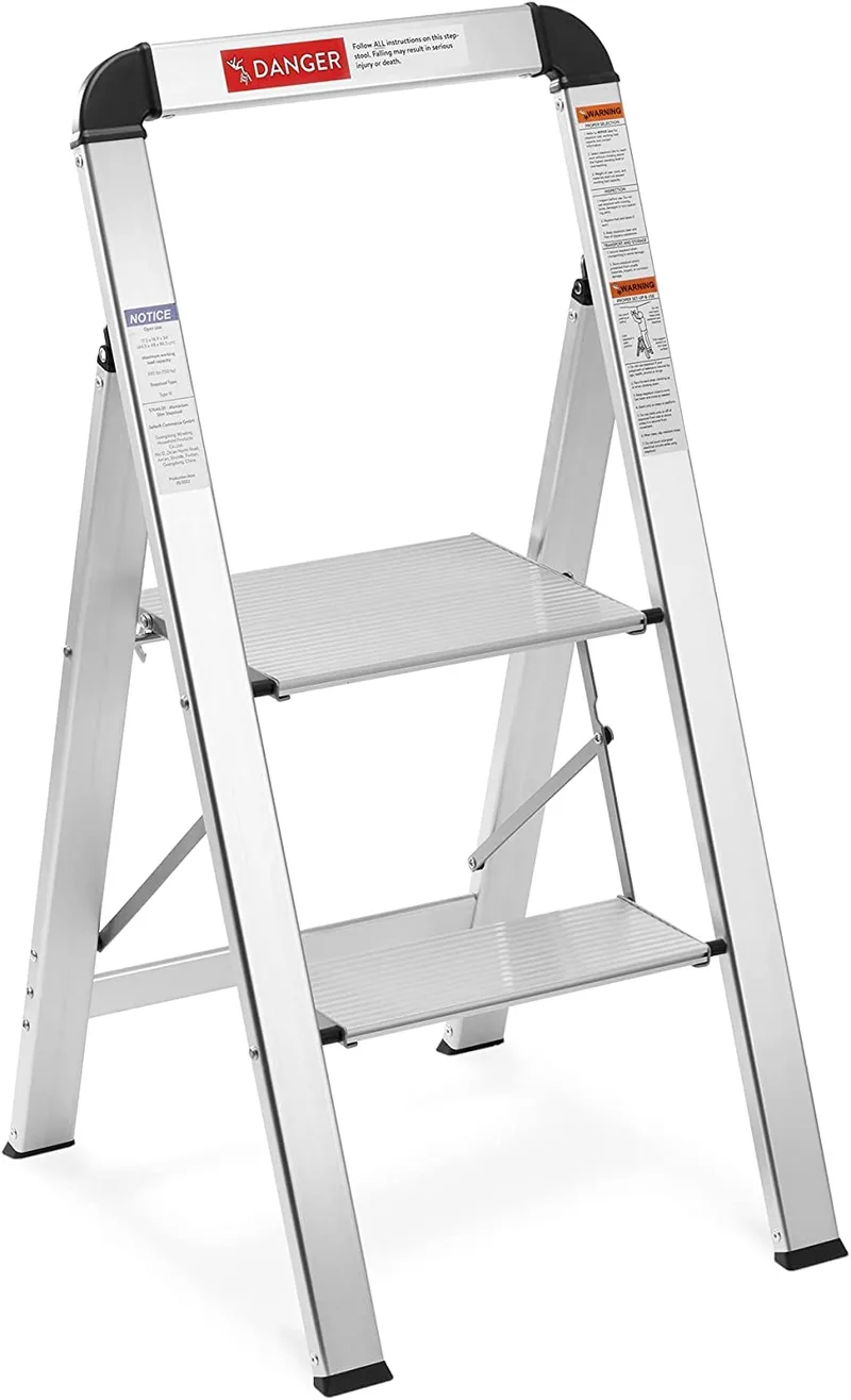 Navaris 2 Step Aluminum Step Stool - Πτυσσόμενη Σκάλα / Σκαμπό από Αλουμίνιο με 2 Αντιολισθητικά Σκαλοπάτια - Silver (57646.01)