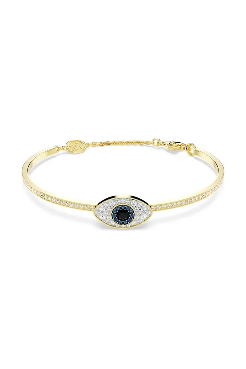 Swarovski γυναικείο άκαμπτο βραχιόλι, μάτι, μπλε, επιμετάλλωση σε χρυσαφί τόνο "Symbolica" (L) - 5700879