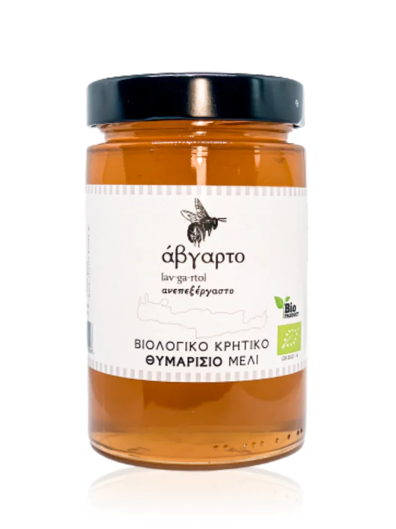 Βιολογικό θυμαρίσιο μέλι Κρήτης "Άβγαρτο" 500g>