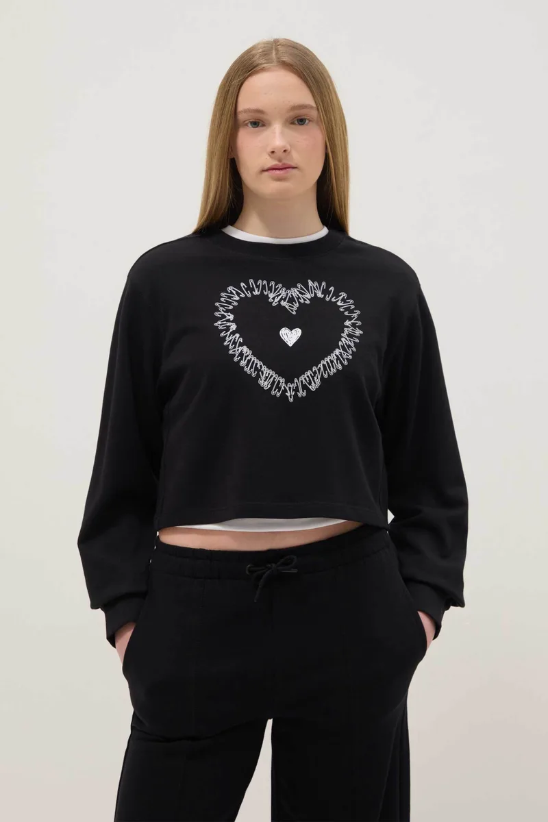 OVS παιδική μπλούζα φούτερ με print Regular Fit - 002552205 Μαύρο