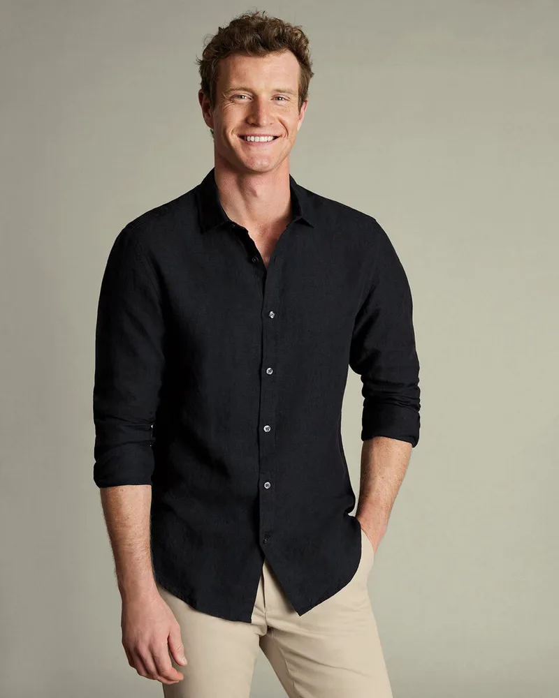 Charles Tyrwhitt Ανδρικό Λινό Πουκάμισο Classic Fit Με Κλασικό Γιακά Και Δροσερή Αίσθηση