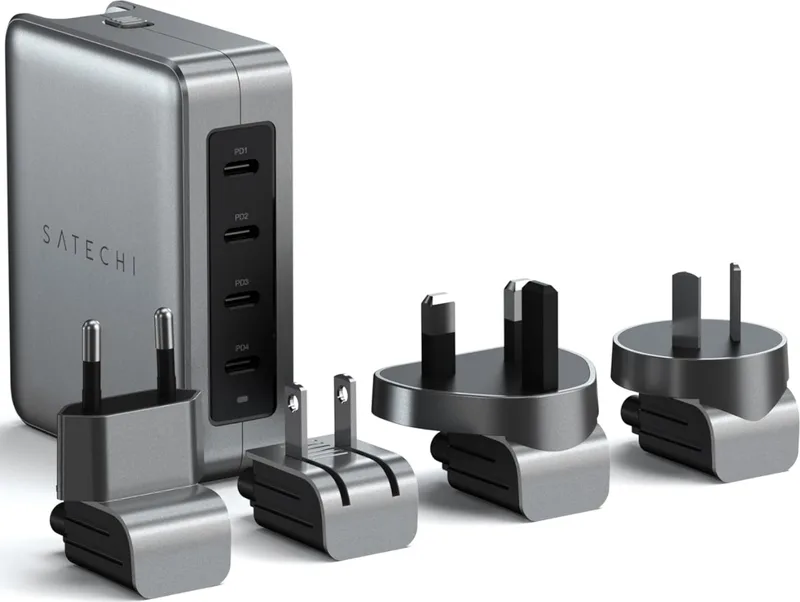Satechi 145W USB-C Travel Charger - Ταχυφορτιστής Ταξιδιού με Βύσματα EU / US / UK / AU και 4 Θύρες Type-C - 145W - Space Gray (ST-W145GTM)