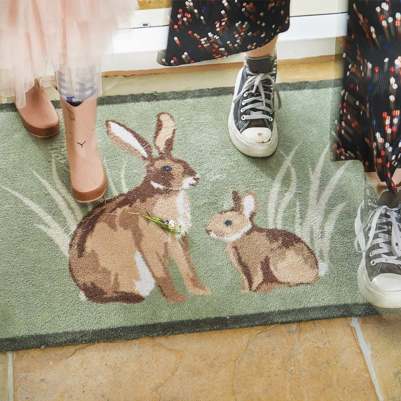 Rabbit 1 Green Washable Doormat