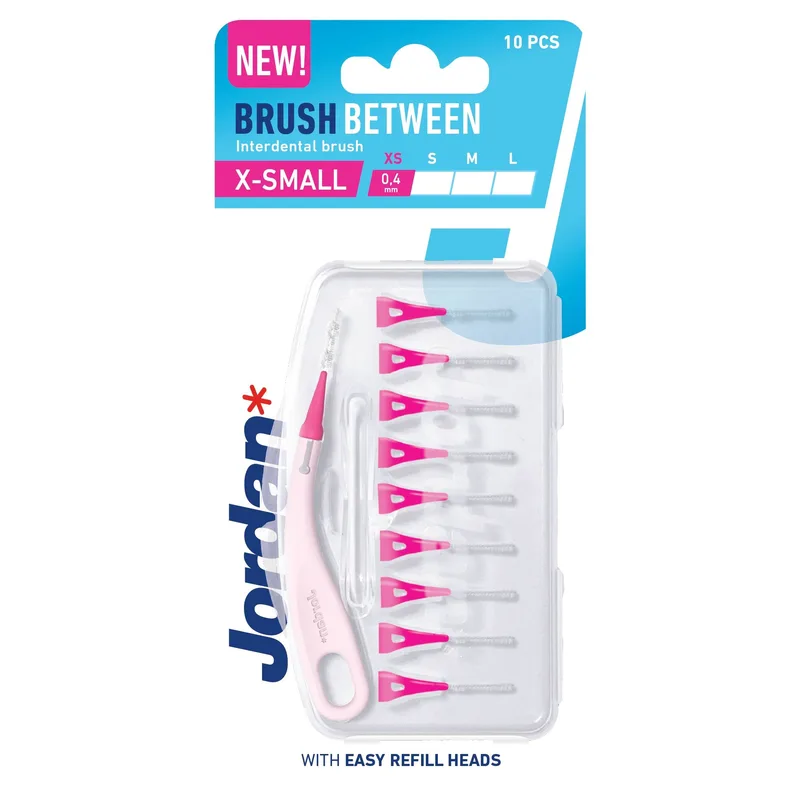 Jordan Brush Between Interdental Brush Μεσοδόντια Βουρτσάκια με Εργονομική Κυρτή Λαβή 10 Τεμάχια - Extra Small (0.4mm)