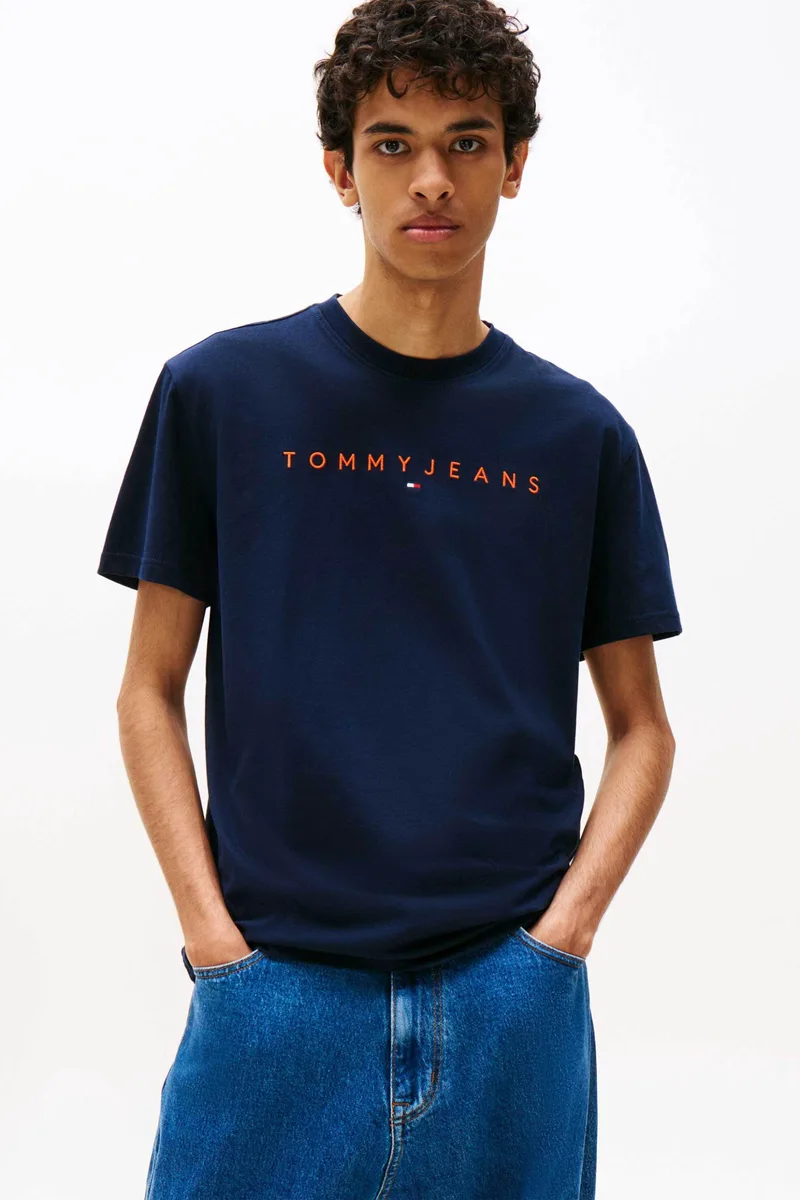 Tommy Jeans ανδρικό T-shirt με λογότυπο Regular Fit - DM0DM20744 Μπλε Σκούρο