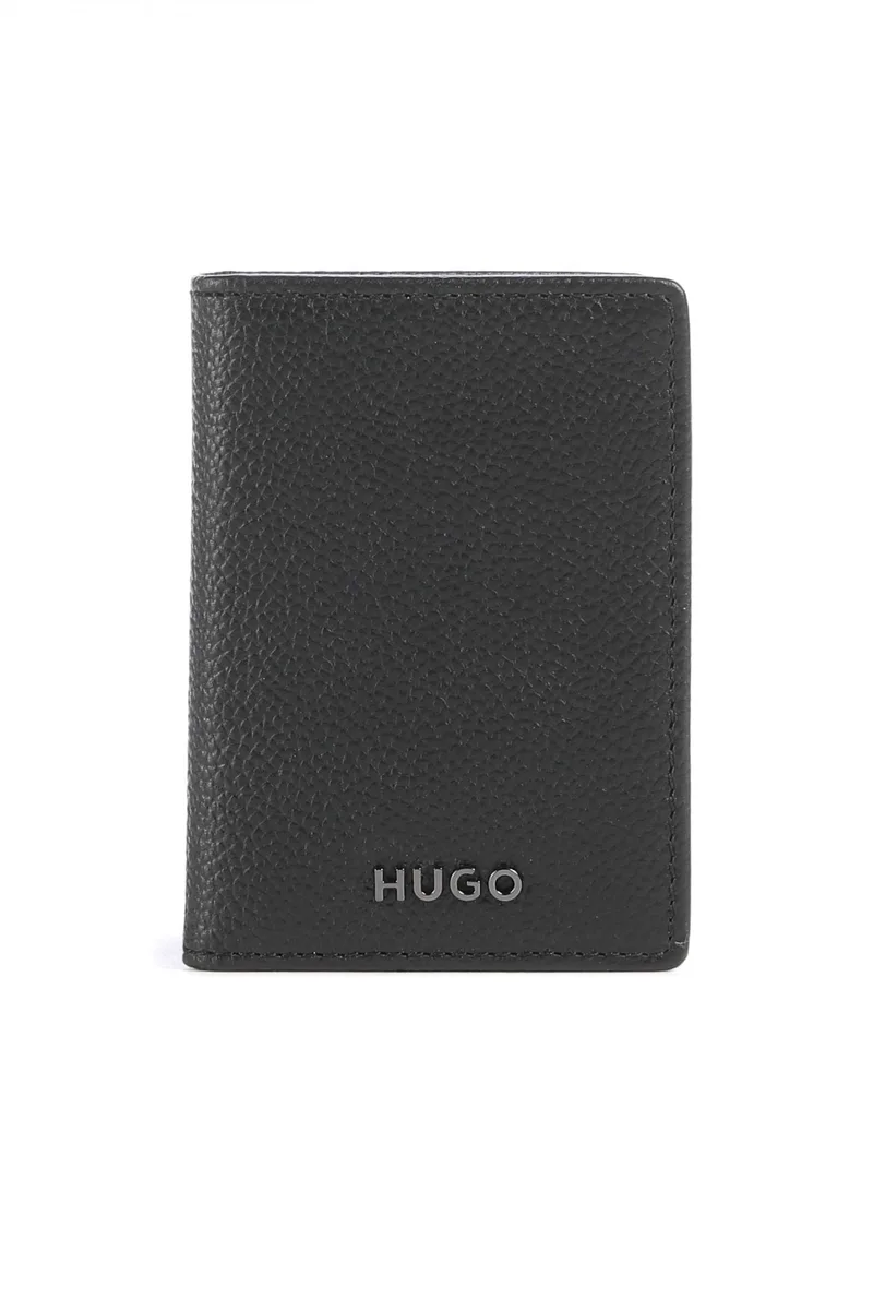HUGO ΘΗΚΗ ΚΑΡΤΩΝ HUKE_BIFOLD ΔΕΡΜΑ LOGO ΜΕΤΑΛΛΙΚΟ ΜΑΥΡΟ