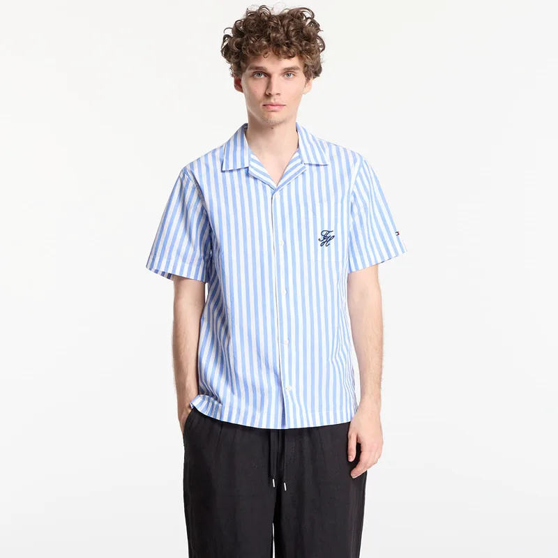 Πουκάμισο Tommy Hilfiger Regular Fit Paper Touch Short Sleeve Shirt Blue Spell/ Stripe XL
