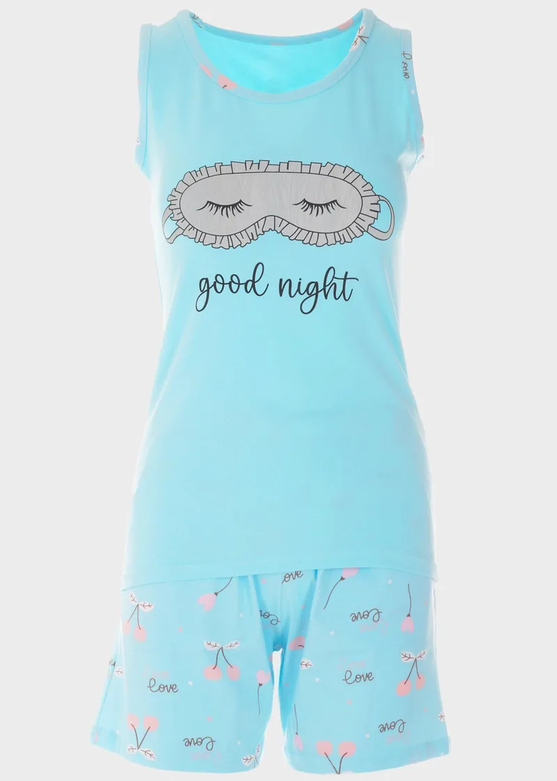 Baby doll Good Night σόρτς με κεράσια ΣΙΕΛ