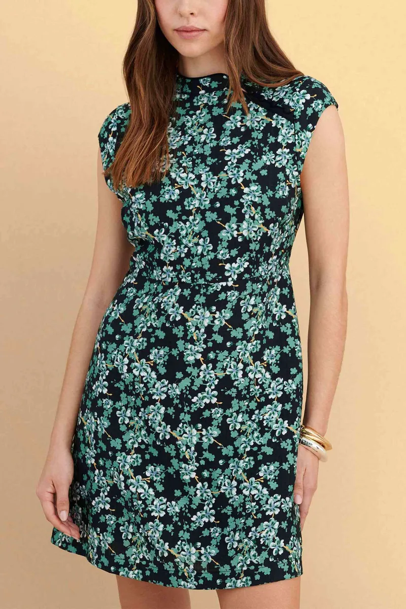 Attrativo γυναικείo mini αμάνικο φόρεμα με floral print - 9923017 Πράσινο