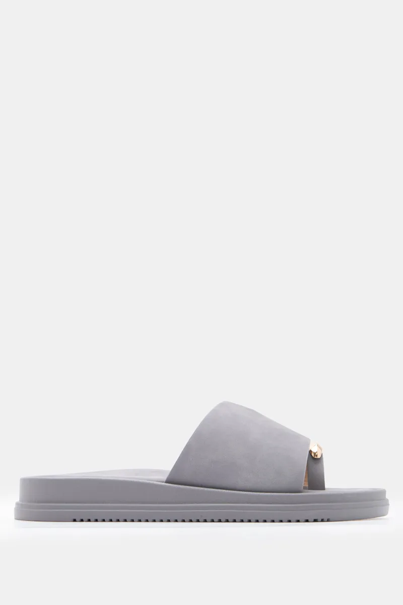 Σανδάλια Thong Flatform με Μεταλλική Λεπτομέρεια - Ανθρακί
