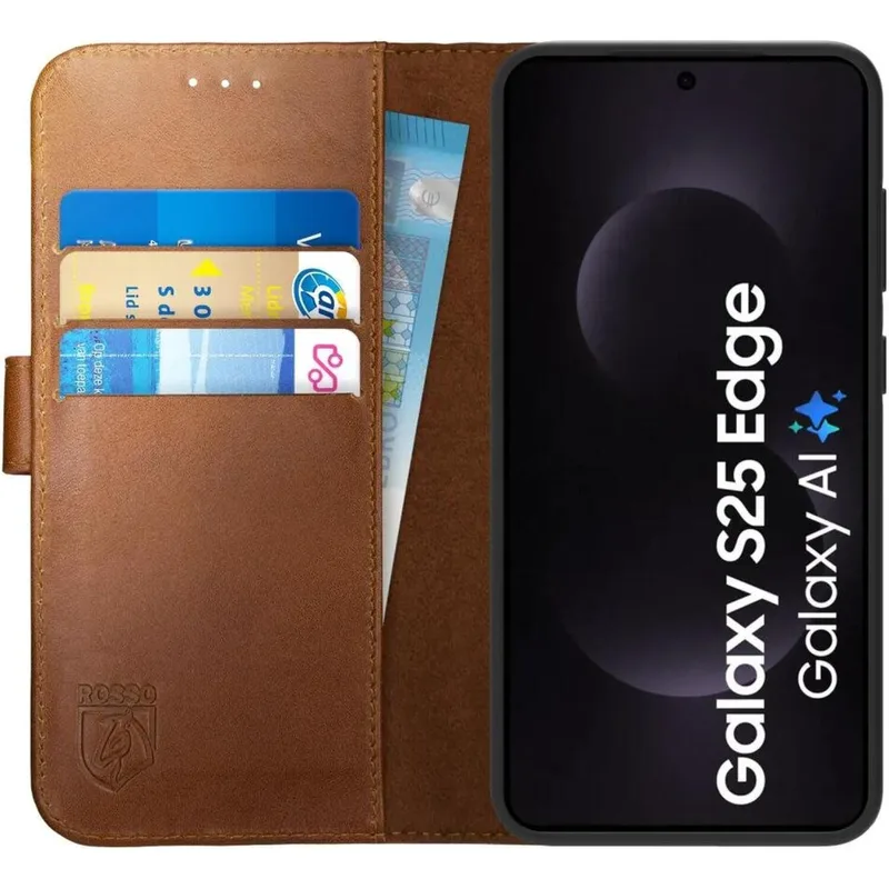 Θήκη Samsung Galaxy S25 Edge Κόκκινο Deluxe Δερμάτινο Πορτοφόλι - Brown (8719246476273)