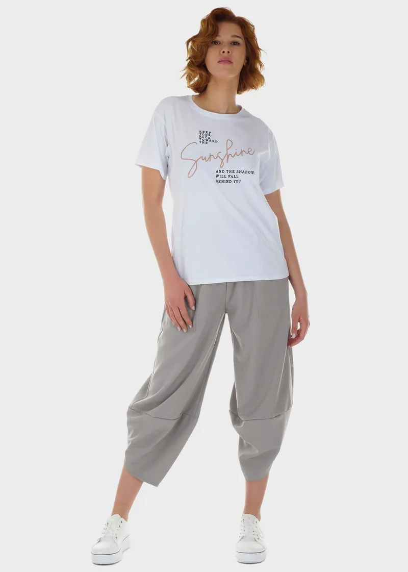 Γυναικείο t shirt κοντό μανίκι λαιμόκοψη "Sunshine" ΛΕΥΚΟ