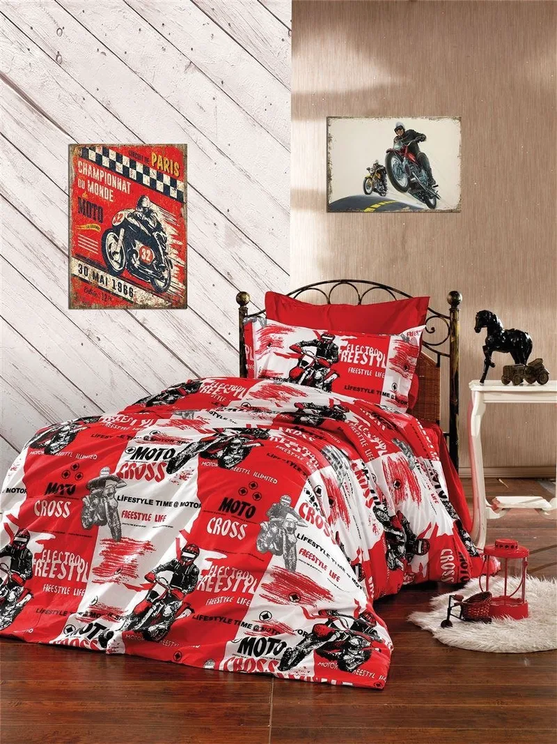 Σετ Παιδικά Σεντόνια Μονά 3 Τεμαχίων Dimcol Motocross 288 160X240 Red 70/30 Cott/Pol