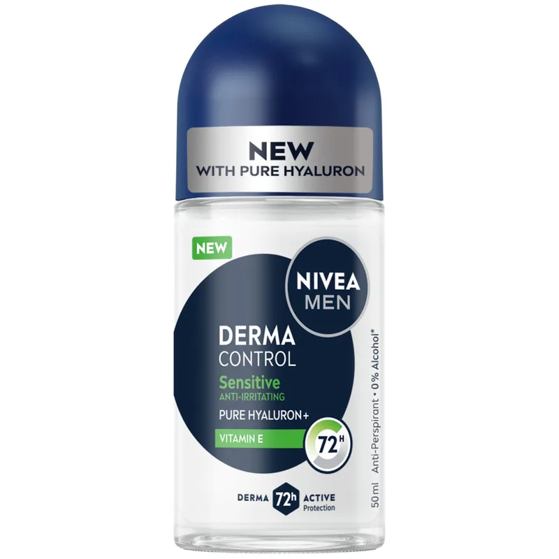 Nivea Derma Control Sensitive Anti-Irritating Roll-On Deodorant Ανδρικό Αντιιδρωτικό με 72ωρη Προστασία της Ευαίσθητης Επιδερμίδας από Ερεθισμούς 50ml