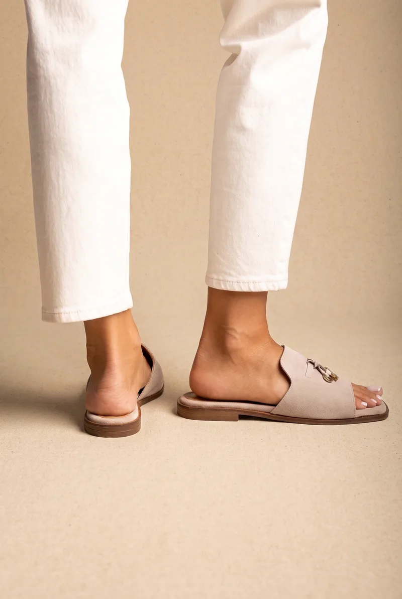 TFP Flat Sandals Square Toe - 500 - Μπεζ Suede