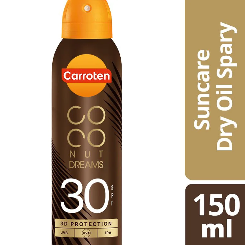 Carroten Coconut Dreams Suncare Dry Oil Spray Spf30 Αντηλιακό Ξηρό Λάδι Υψηλής Προστασίας σε Μορφή Spray Πολύ Ανθεκτικό στο Νερό & την Άμμο με Αόρατο Τελείωμα με Άρωμα Καρύδα 150ml