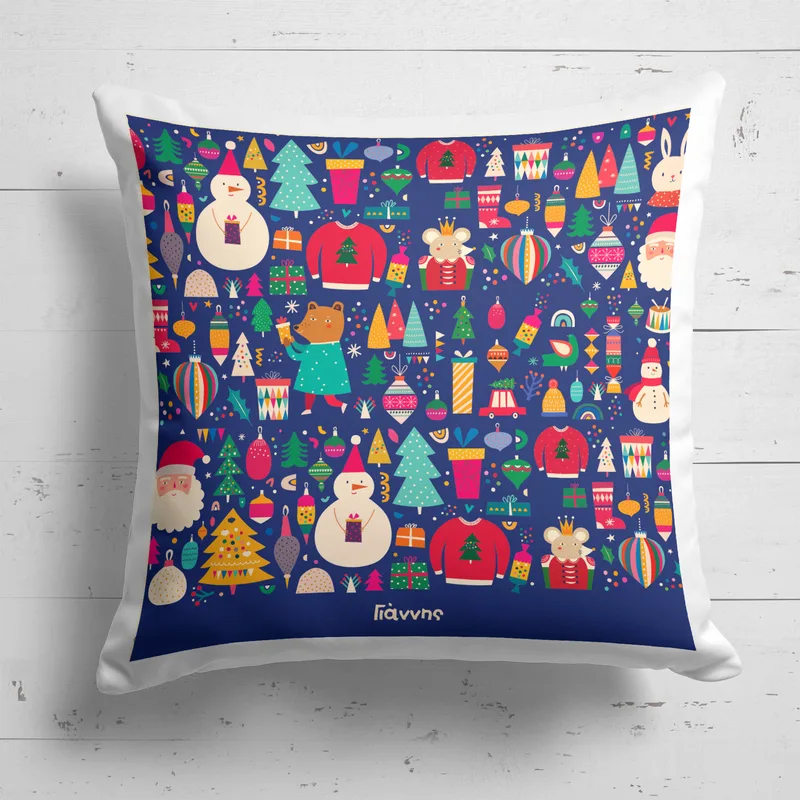 Blue Xmas Pattern - Μαξιλάρι Με Γέμιση - 40X40 - Τετράγωνο