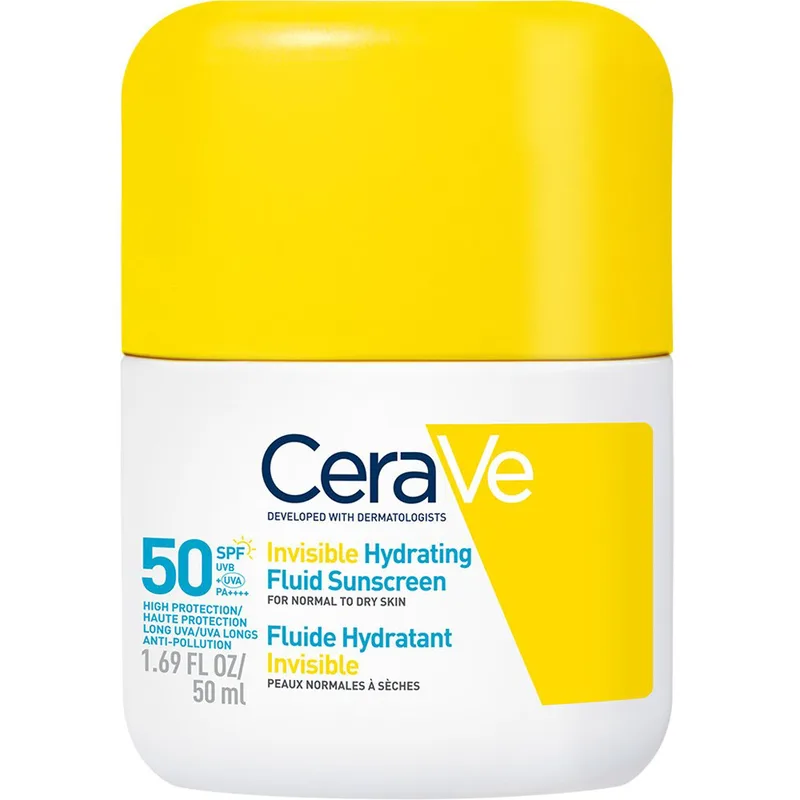 Cerave Invisible Hydrating Fluid Spf50 Sunscreen Αντηλιακό Προσώπου Υψηλής Προστασίας για Κανονική Έως Ξηρή Επιδερμίδα με 3 Απαραίτητα Ceramides & Νιασιναμίδη 50ml