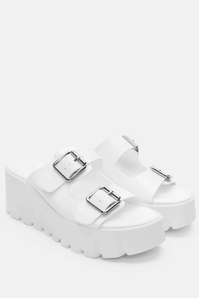 Σανδάλια Flatform με Διπλή Τόκα - Λευκό